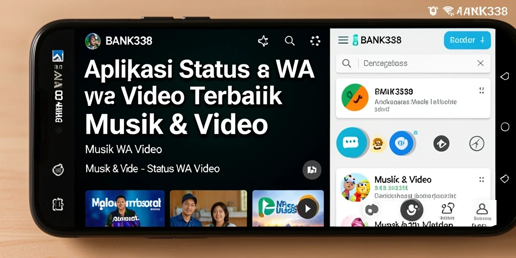 Tampilan antarmuka aplikasi BANK338 dengan pilihan video Status WA.