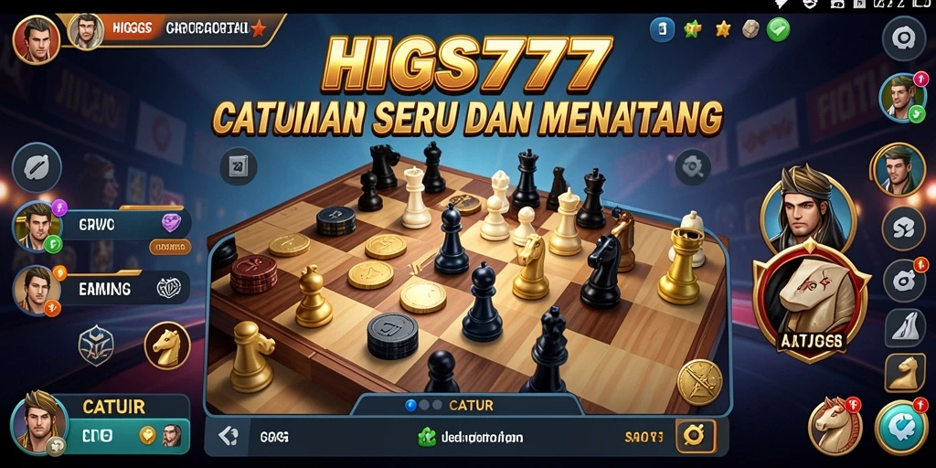 Antarmuka menawan dari aplikasi HIGGS777 yang menampilkan papan Catur.