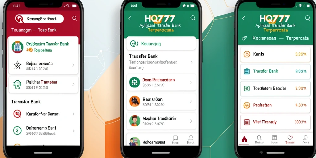 Tampilan antarmuka aplikasi HQ777 dengan fitur Transfer Bank yang menarik.