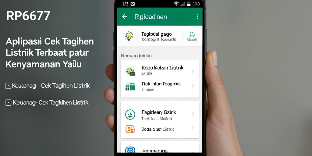 Tampilan antarmuka utama RP6677 untuk cek tagihan listrik.